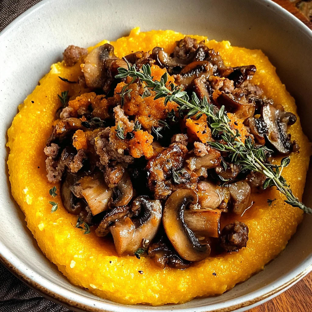 Pumpkin Polenta with Mushrooms and Sausage
