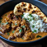 Coconut-Curry Braised Beef with Jasmine Rice & Garlic Naan