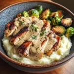 Creamy Black Pepper Chicken Bowl with Crispy Brussels & Mash
