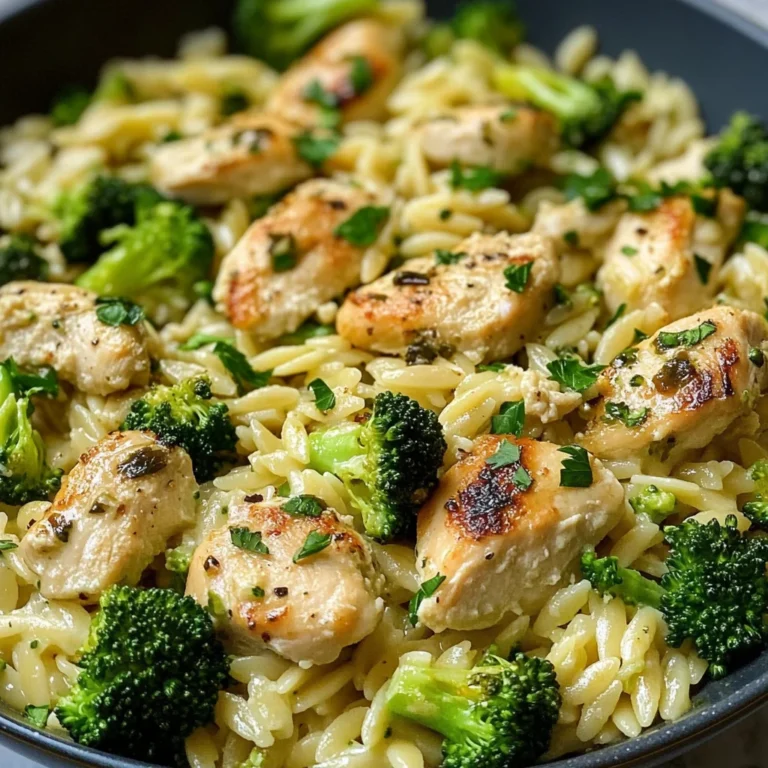 Creamy Garlic Parmesan Orzo with Chicken & Broccoli