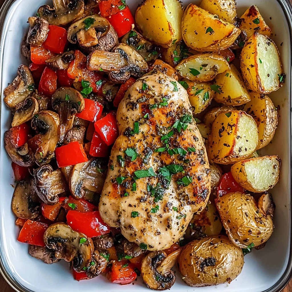 Garlic Herb Chicken with Mushrooms & Roasted Potatoes