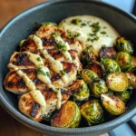 Grilled Chicken & Brussels Sprouts Bowl with Creamy Garlic-Parmesan Sauce
