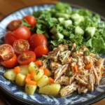 Herbed Potatoes with Shredded Chicken & Fresh Salad