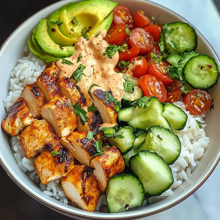 Spicy Chicken Rice Bowl with Avocado & Cucumber Salad